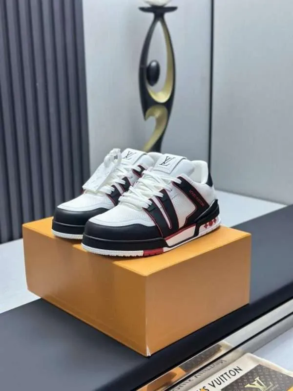 10001 (1) Louis Vuitton White Red Trainer Sneaker - Image 1